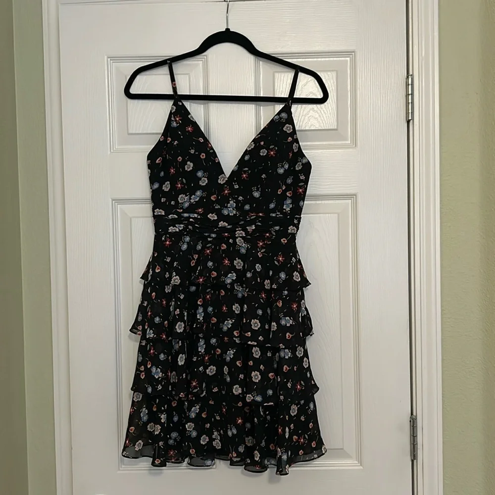 Ieena for MacDuggal Floral Print Ruffle Mini Dress